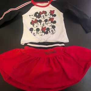 Girls Minnie Mouse Mickey Mouse Disney 3T Long Sleeve Skirt Skort Red Black